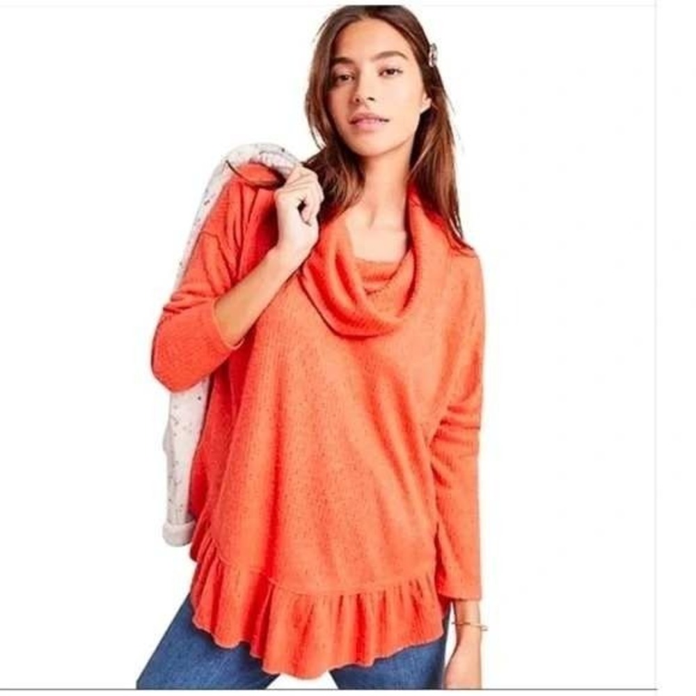 Maeve Anthropologie Orange Addie Ruffled Hacci‎ Pullover Sweater Women's Sz S